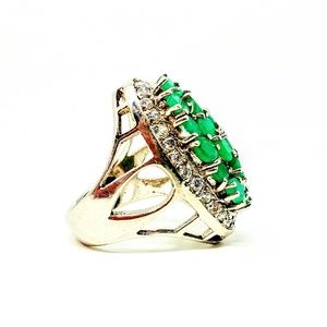 Vintage 925 Silver Emerald Cluster Cocktail Ring